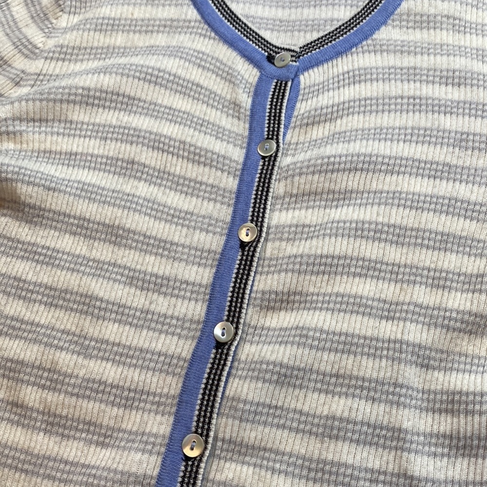 Margaret O'Leary Cream & Blue Striped Button Cardigan - Picture 5 of 9